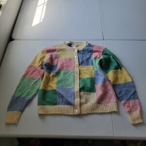 Vintage Orvis Sweater Women Large Multicolor Wool Patchwork Cardigan 80s